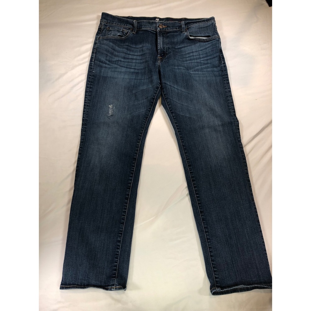 7 For All Mankind The Straight Mens Jeans Size 38 Dark Wash Distressed